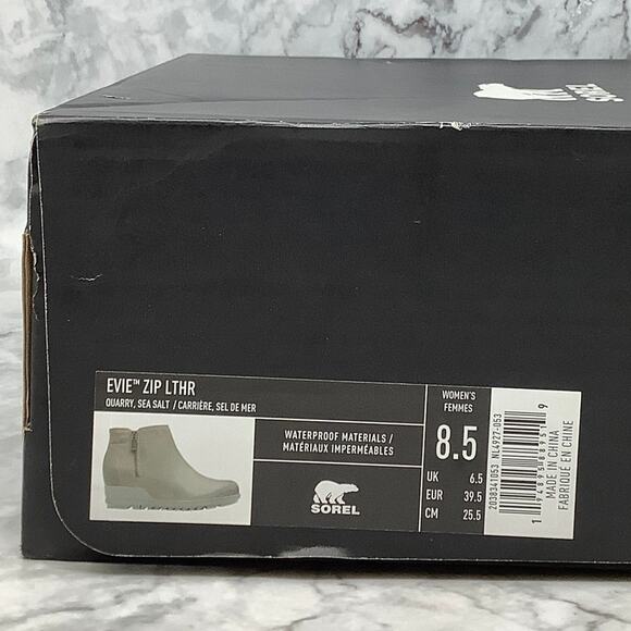 Sorel Size 8.5 Quarry/Sea Salt Evie Zip Leather Wedge Bootie Waterproof P24-13 - Picture 9 of 10